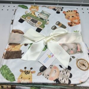 Brand New Baby Minky Blanket 30"x40" Safari/Green